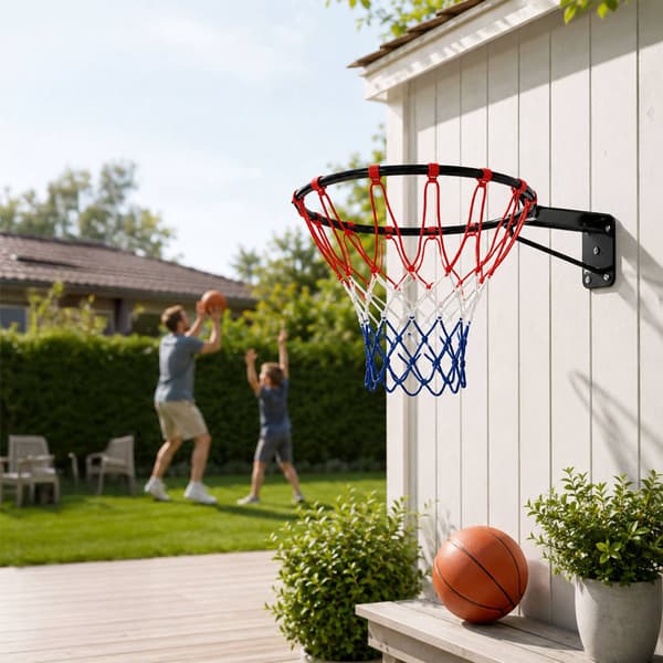 45 cm väggmonterad basketkorg med trefärgat nät