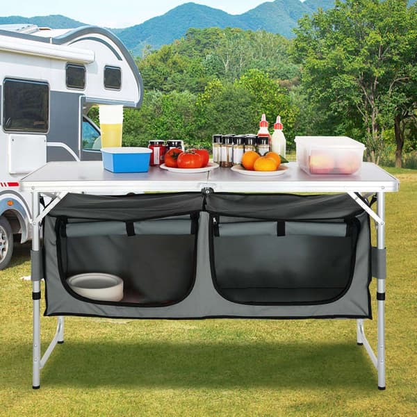 Campingköksbord, Hopfällbart, Justerbar höjd, Väska