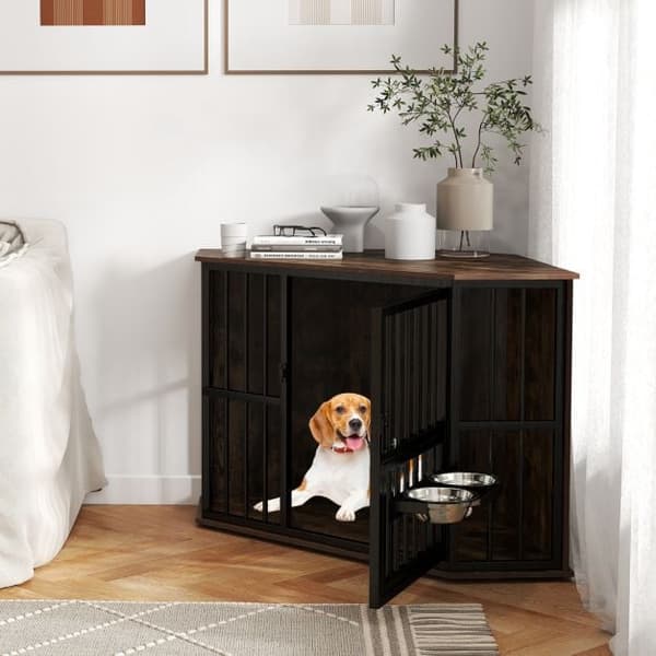 Hjørnehundeburmøbler, 114x60x68 cm, justerbar foderautomat