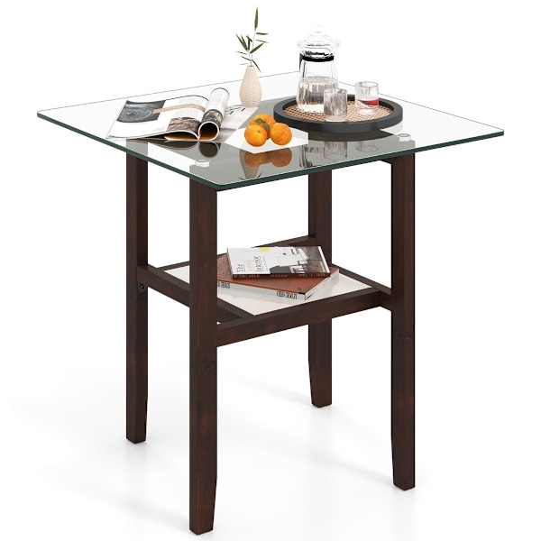 61 cm långt och brett sidobord i glas 2-vånings glasbord med förvaringsutrymme brunt