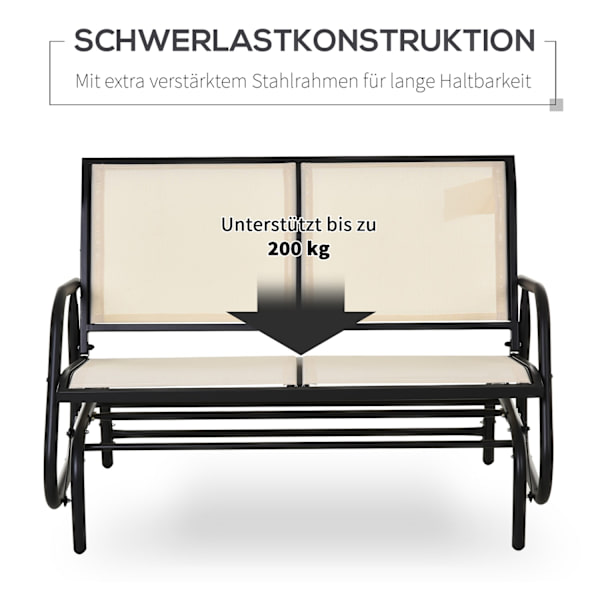 Gungstol 2-Sits Trädgårdsbänk Trädgård Gunga Sitt Parkbänk Metall Trädgårdsmöbler Svart + Beige 120 X 70 X 85 Cm