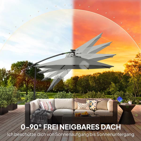 Fritstående terrasseparasol, 3x3m, solcelledrevne LED-lys, UV-resistent