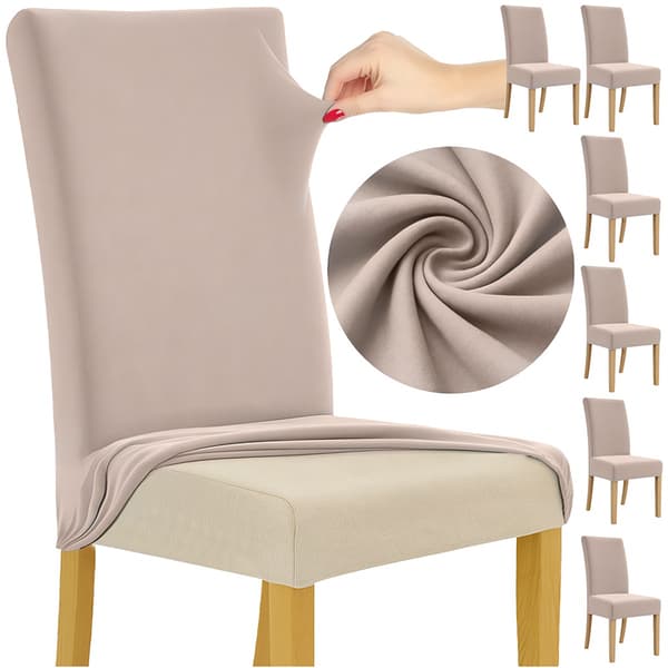 Beige stolsöverdrag, set om 6, töjbart tyg