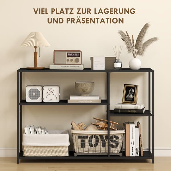 Konsolbord, 4 plan, stålstel, til entre, stue, sort
