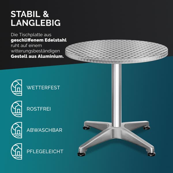 Højdejusterbart Bistro Barbordsæt, Sølv, Ø60cm