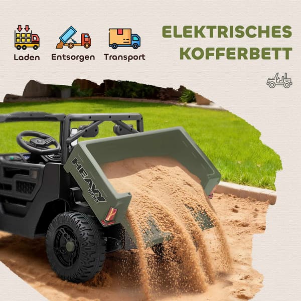Elektrisk barn-UTV, 2 motorer, musikfunktion, grön