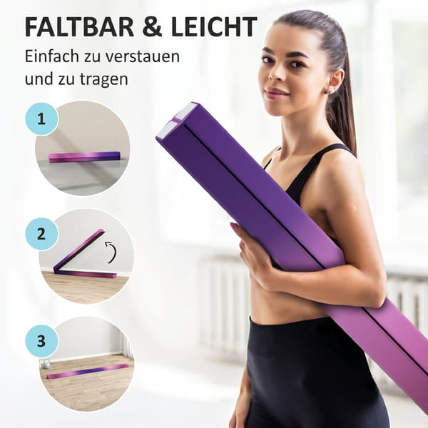 Hopfällbar balansbom, 236 cm, halkfri, violett/rosa