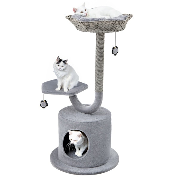 Indendørs kradsestolpe med buet metalramme 3-trins Cat Activity Center Grå