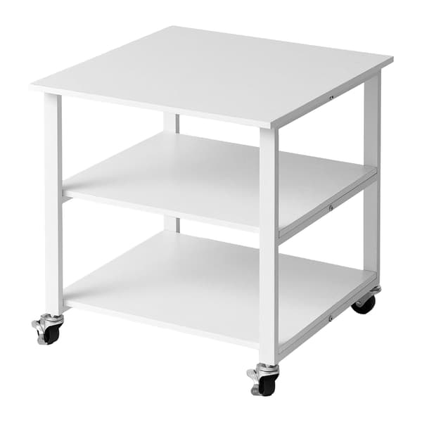 Hvid printerstativ med hjul – 3-lags, under skrivebord