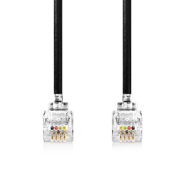 Telekomkabel | RJ10 Hane | RJ10 Hane | 5.00 m | Kabelns utformning: Lindad | Kabeltyp: RJ10 | Svart