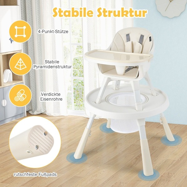 Höjdjusterbar 6-i-1 barnstol beige barnstol & matstol & barnsittgrupp