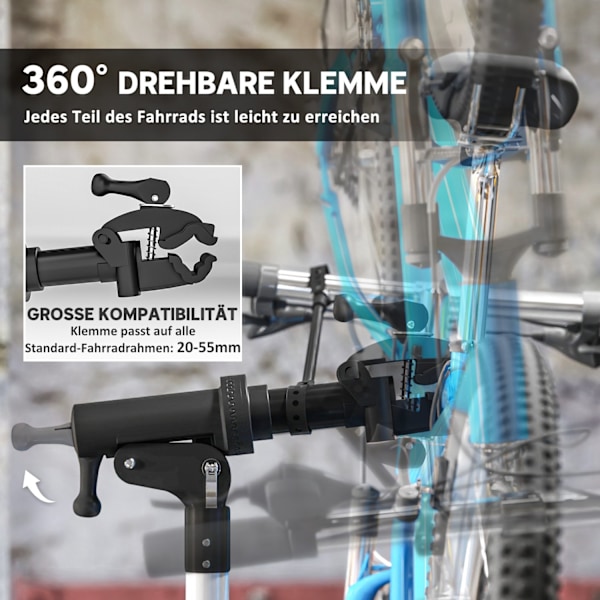 Cykelmonteringsstativ reparationsstativ til cykler op til 40 kg. Cykelstativ, foldbart, højdejusterbart og 360° drejeligt til racercykler, mountainbik
