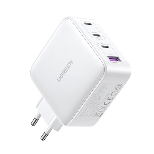 GaN hurtigoplader 3x USB-C USB 100W PPS PD Power Delivery hvid