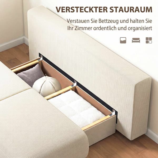 Konvertibel bäddsoffa med justerbart ryggstöd, manchester, beige