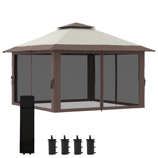 Folding Gazebo 4X4M Höjdjusterbart Trädgårdslusthus Med Uv-Skydd