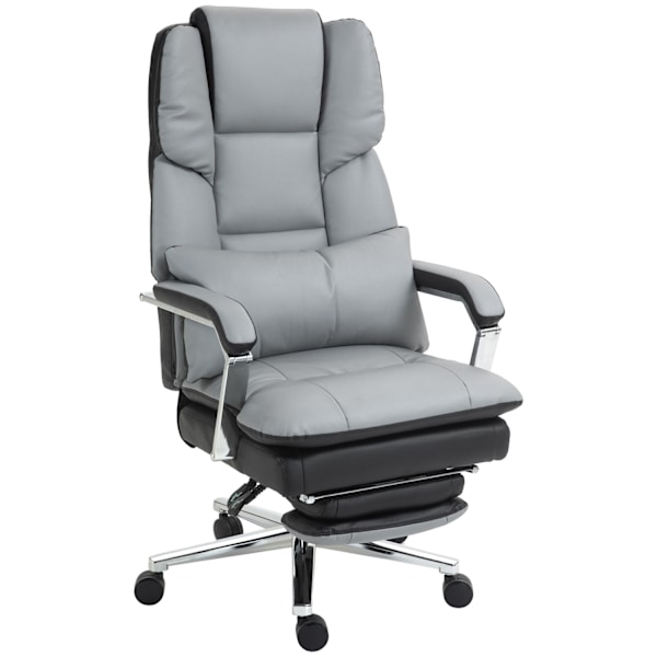 Kontorstol med vippefunktion, bæreevne 180 kg, ergonomisk, 160° vippelig ryglæn, imiteret læder, 63W x 71D x 123-129H cm, lysegrå