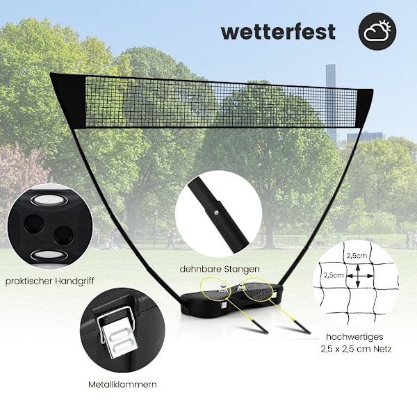 Badmintonnätstativ bärbart fjäderbollsspel med racketar komplett badmintonset svart