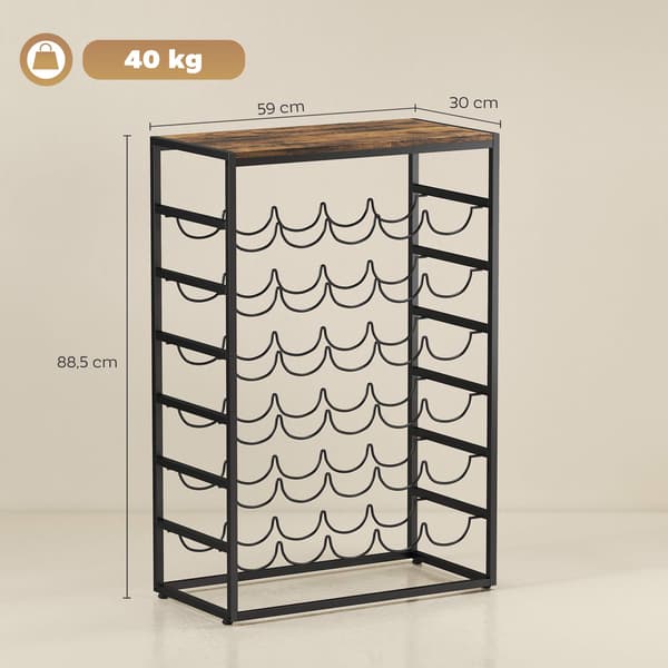 Vinställ för 30 flaskor, metall, rustik brun, 59x30x88,5 cm