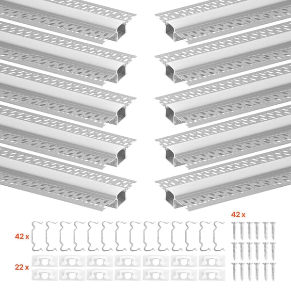 Gipsmonterad LED-remsa, 10-pack, 1,8 m, mjölkigt lock