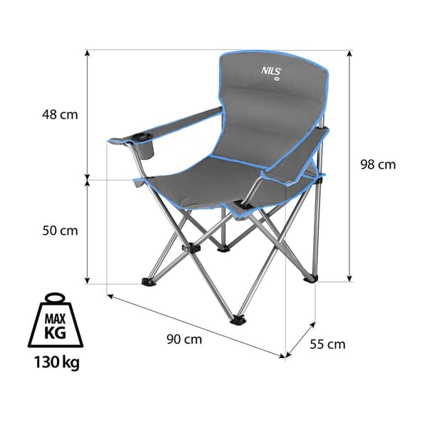 Campingstol, Grå-Blå, Sammenklappelig, Letvægts