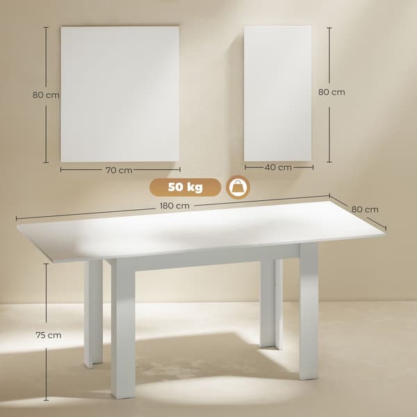 Utdragbart matbord, 140-180 x 80 cm, Vitt