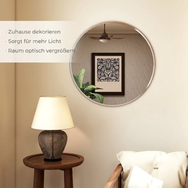 Rund väggspegel, modern design, 61 cm, silver