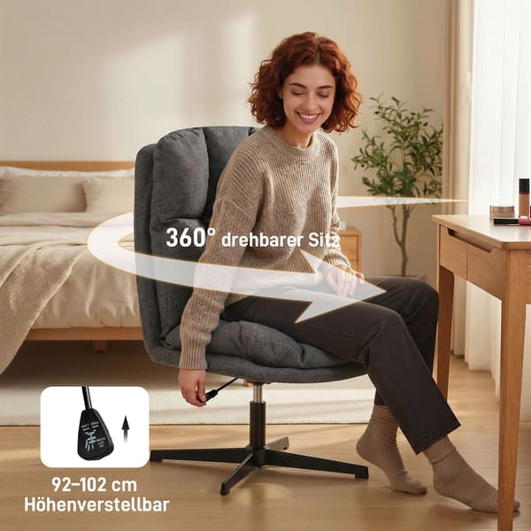 Justerbar drejestol, 62 cm sæde, mørkegrå