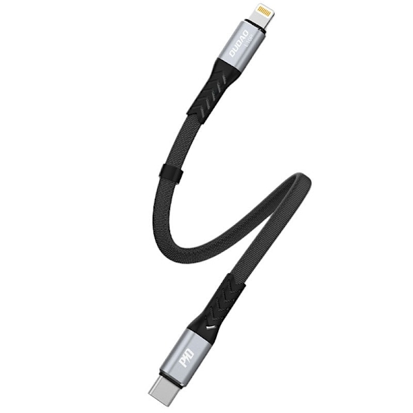 Kort fladt kabel til iPhone USB-C - Lightning L10P PD 20W 23cm sort
