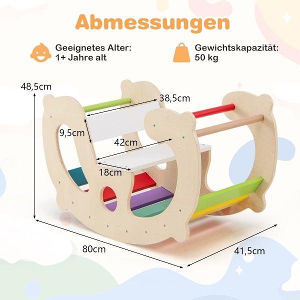 2 i 1 gunghästbåge för barn med rocker & klätterbåge & bekvämt ryggstöd & sits