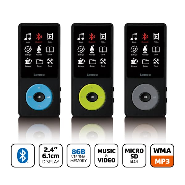 MP3/MP4-soitin Bluetoothilla, 8 Gt muistilla, musta