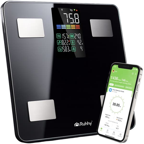 Smart LCD-badevægt, sort, 226 kg kapacitet
