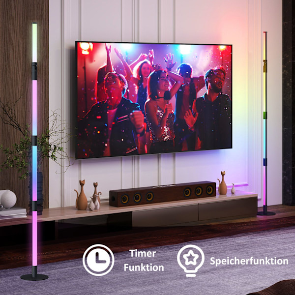 LED gulvlampe stue gulvlampe med fjernbetjening, app kontrol, dæmpbar gulvlampe med timer, musiksynkronisering, gulvlampe med scene modes, til sovevær