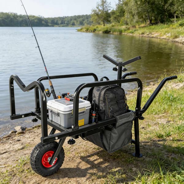 Fiskevagn med väska – metall, luftfyllda däck