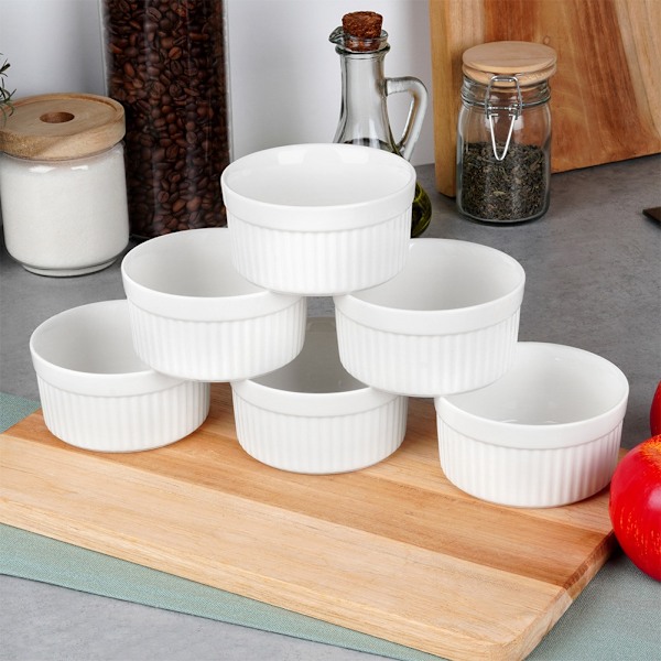 Keramiske bageskåle hvide 260 ml 6 stk.