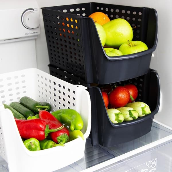 Frukt- och Grönsakskorg, Svart Plast, Stapelbar
