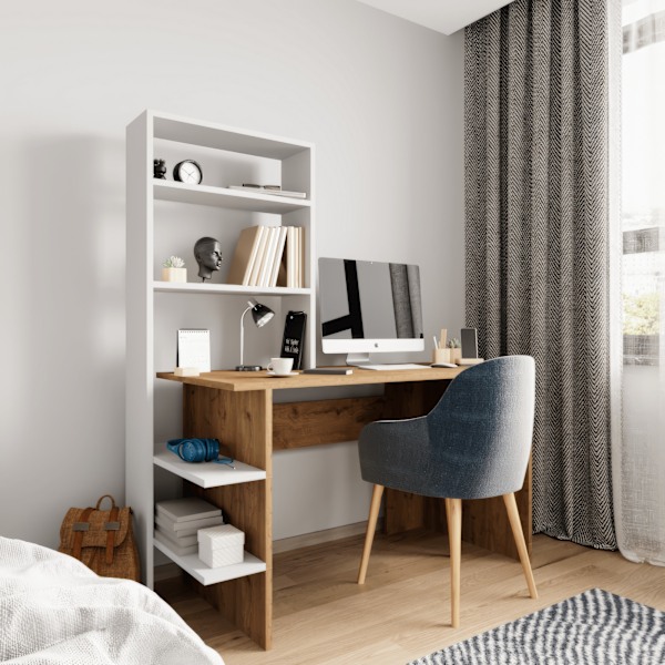 Studiebord & bogreol Aden - Eg, Hvid