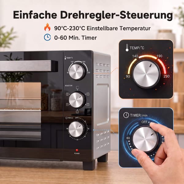 36L varmluftsugn, 1500W, 90–230C, timer