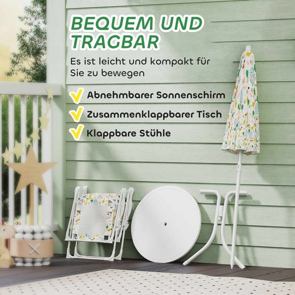 Børne klapbordsæt med paraply, dyredesign