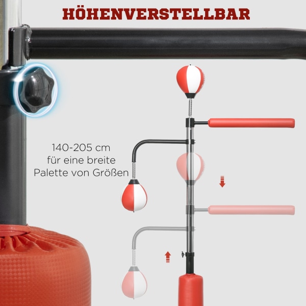 Stålåda Fristående Boxningssäck 140-205Cm Höjdjusterbar Stående Boxningstränare Med 2 Speed ​​​​Balls Reflex Bar Sugkoppsbas För Vuxna