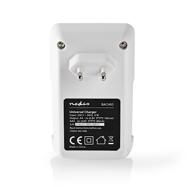 NiMH akkulaturi AA / AAA | 1.2 V DC | Trickle-lataus | Euro/Tyyppi C (CEE 7/16) | Akun tyyppi: AA / AAA | Musta / Valkoinen