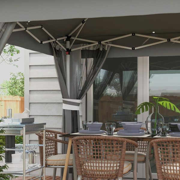 Outsolny Vikpaviljong Ca 3 X 3 M, Paviljong Med Led, 4 Nätgardiner, Sidovägg, Trädgårdspaviljong Med Vattenpåse, Dubbeltak, Bärväska, Mörkgrå.
