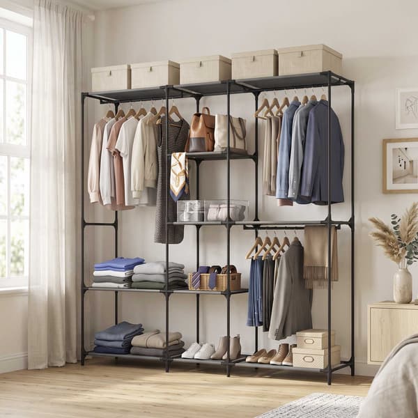 Bærbart tekstilgarderobe, sort, 182 x 43 x 182 cm