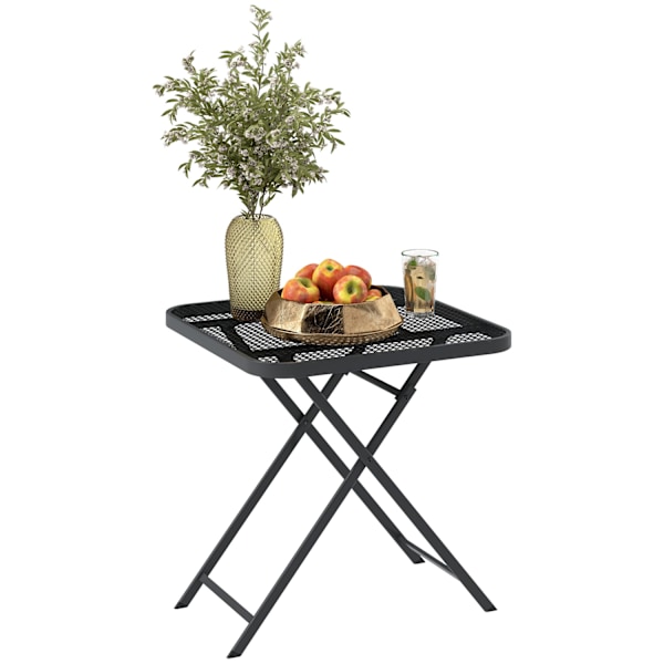 Fällbart trädgårdsbord 70 x 70 cm, väderbeständigt balkongbord, fällbart stålbord med utskuren design, utematbord, fyrkantigt sidobord, uteplatsbord f