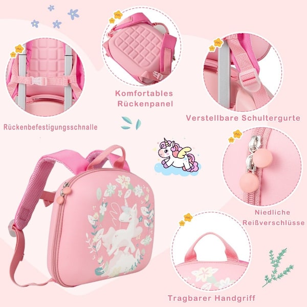 4-delt børnekuffert + rygsæk 10"+14" børnevogn med hjul pink