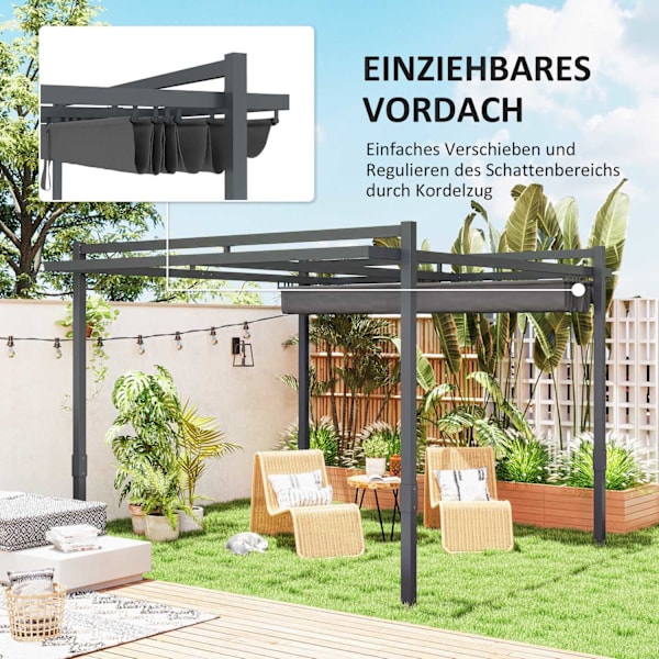 Pergola Pavillon Ca. 3,5x3m aluminium stabil vintertæt solafskærmning med justerbart skydetag Fritstående havepavillon gårdhave baldakin til havebalko