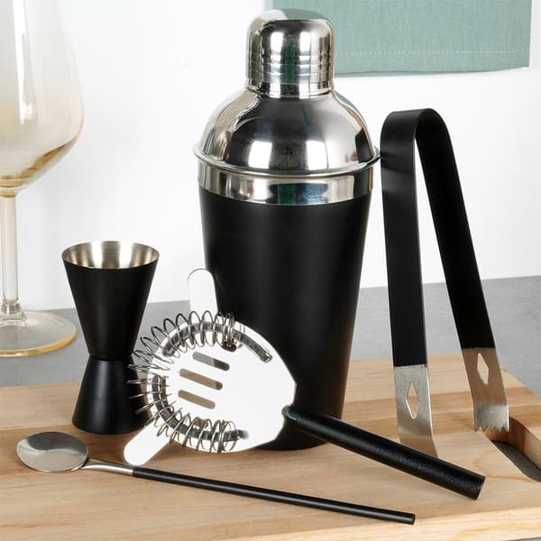 Barset med shaker, stål, svart, 5 st.