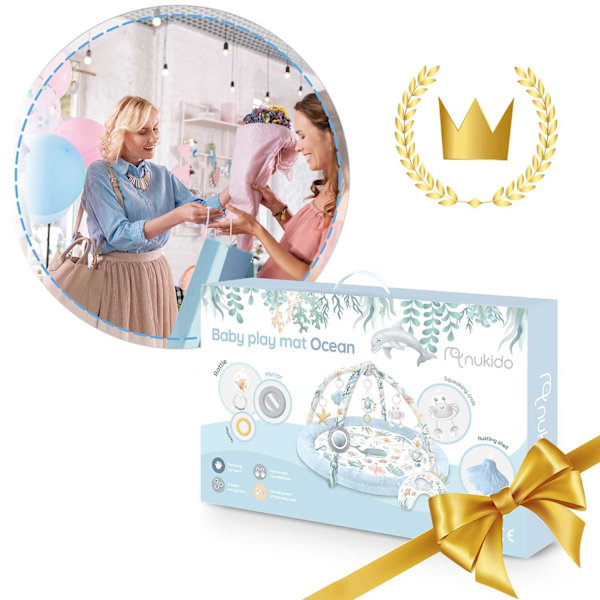 Interaktiv Babymatta Ocean⭐⭐⭐⭐⭐ för design och komfortHUVUDFUNKTIONER:- 7 multifunktionella leksaker- Dedikerad kudde för magläge- Sna