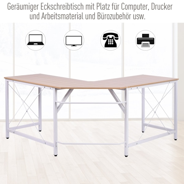 L-Skrivebord Hjørne Skrivebord Vinkel Skrivebord Arbejdsbord Mdf Natur 150X150X76Cm