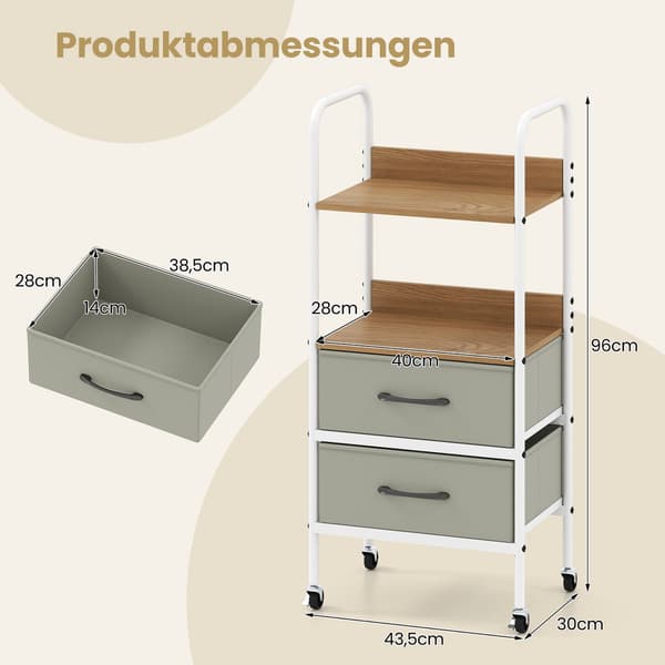 Rullende vogn med 2 stofskuffer og 4 hjul