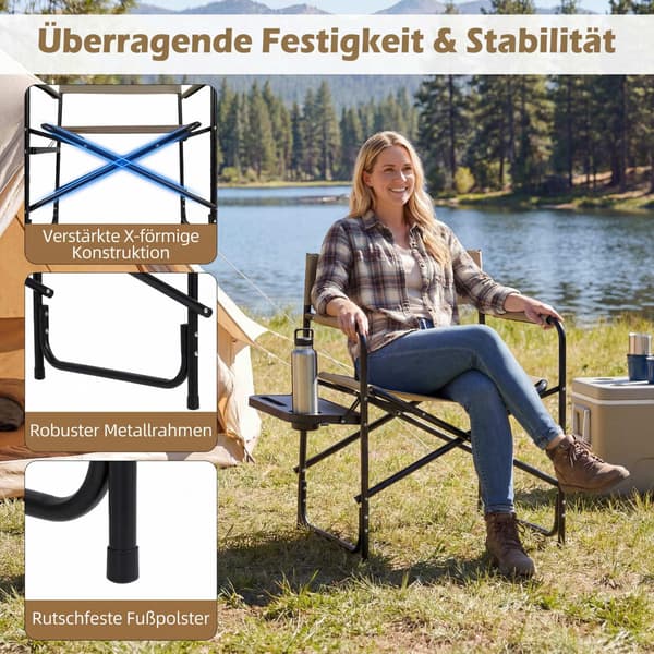 Sammenklappelig instruktørstol med sidebord, 150 kg